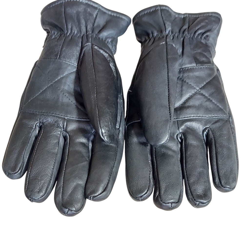 Men's Durable Black Leather Fleece Lined Gloves Large - Picture 2 of 10